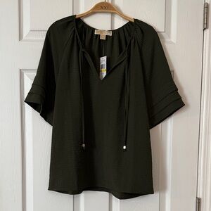 MICHAEL Michael Kors Olive Blouse with Tie-Neck